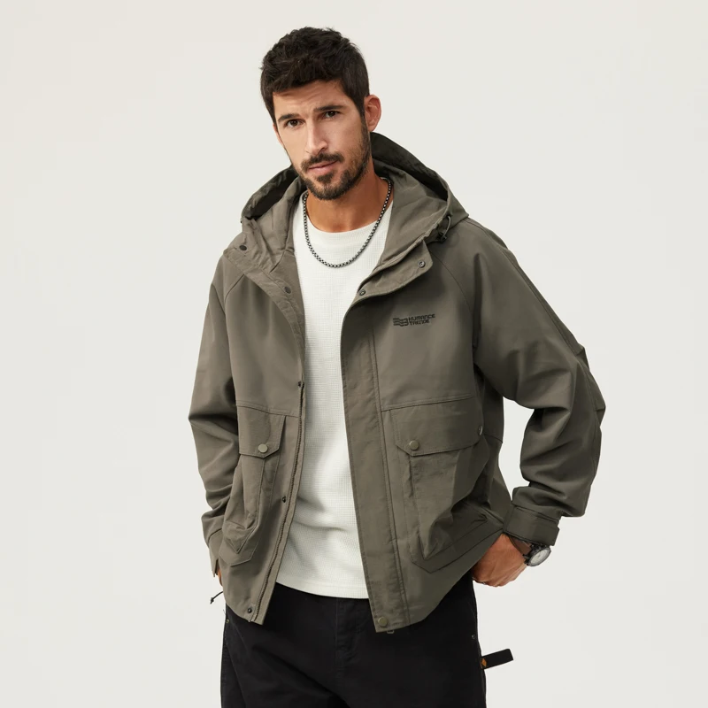 Fall and winter high-end punching jacket men's loose lightweight hooded jacket outdoor tactical mountaineering windbreaker jacke