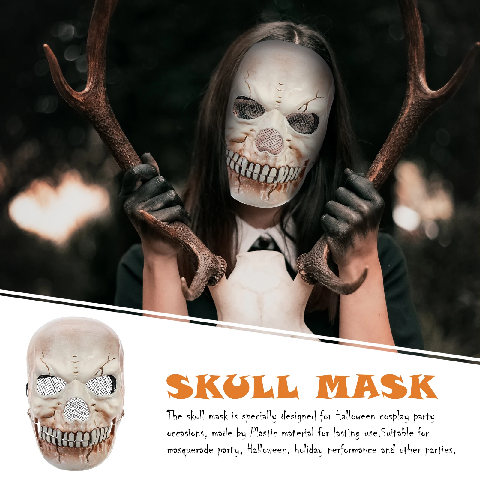 

Skull Facial Decoration Horror Mask Halloween Funny Decorations Prop Scary Plastic
