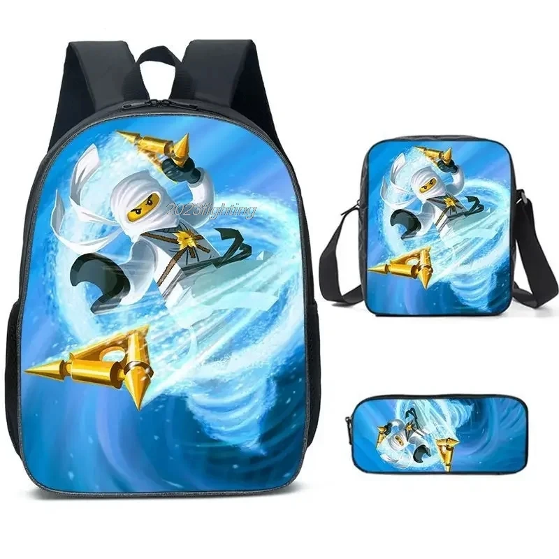 Mochila escolar Ninja para niñas, morral con estampado de dibujos animados de Anime, mochila escolar primaria, 3 unidades