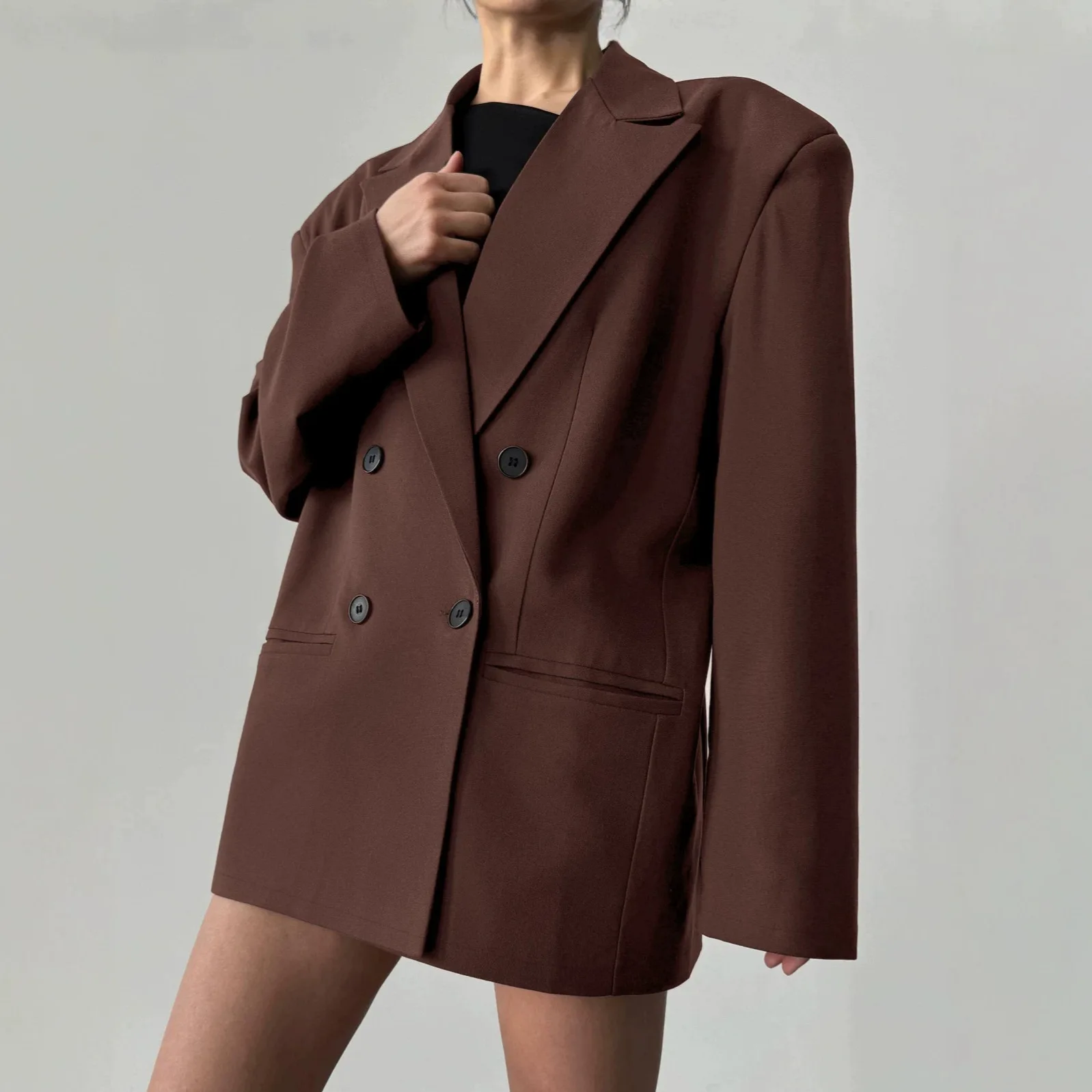 Spring Autumn Fashion Coat Vintage Brown Blazer Women Elegant Official Ladies Long Sleeve Oversized Chic Casual Suit Jacket