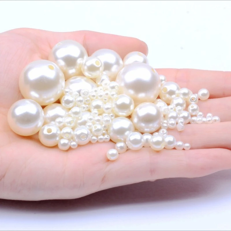 3mm-20mm White/Ivory  With Hole Imitation Round Pearl Beads DIY Jewelry Making Necklace Bracelet Earrings Accessories