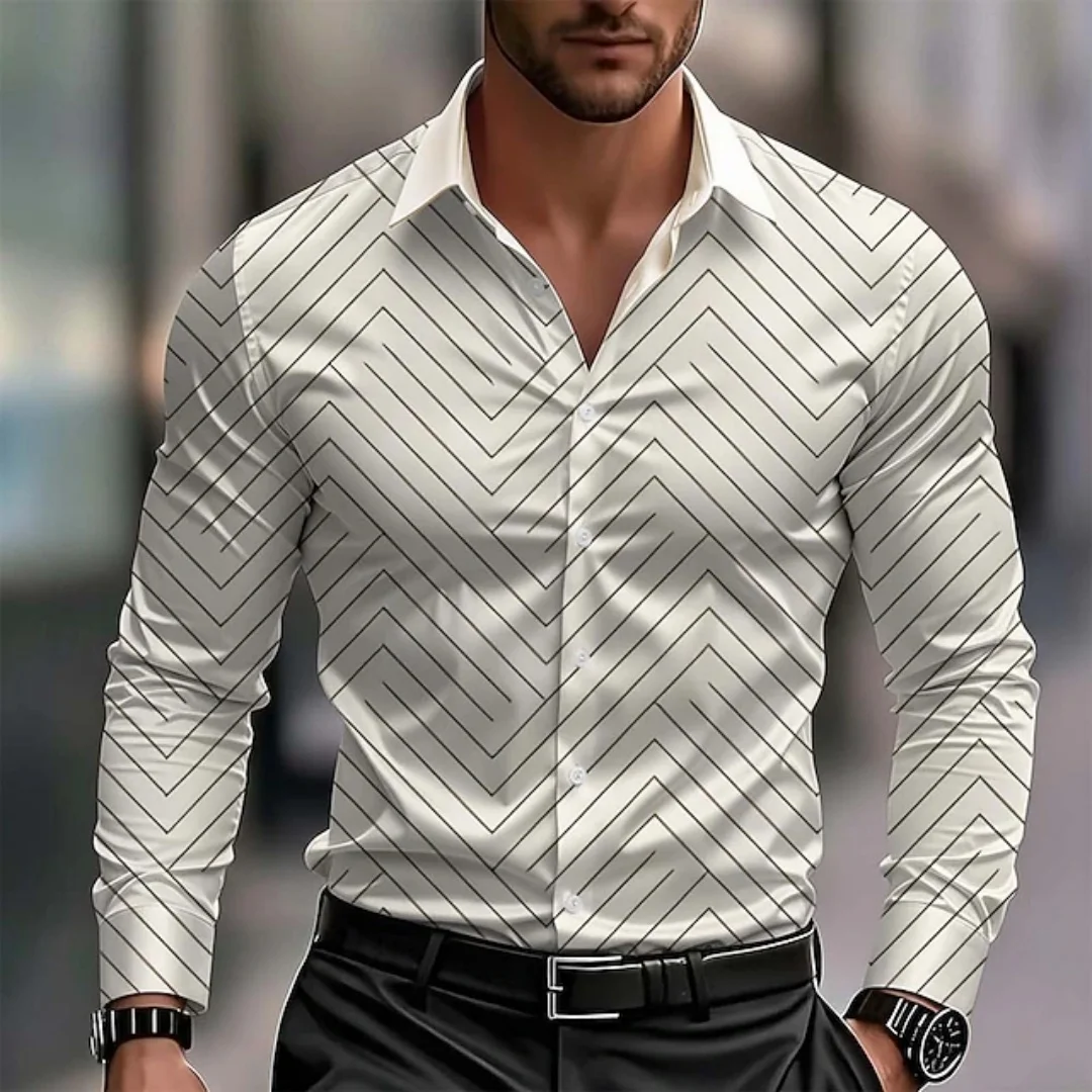 New men's long-sleeved shirt with checkered collar, suitable for office and casual wear in spring, autumn and all seasons. Large
