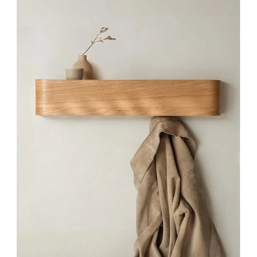 

Solid Oak Veneer Wall-Mounted Coat Rack with Concealed Hooks
