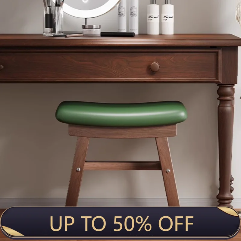 Vintage Solid Wood Saddle Leather Stool Home Living Room Leisure Chairs Dining Chair Footstool Bedroom Dressing Table Stools