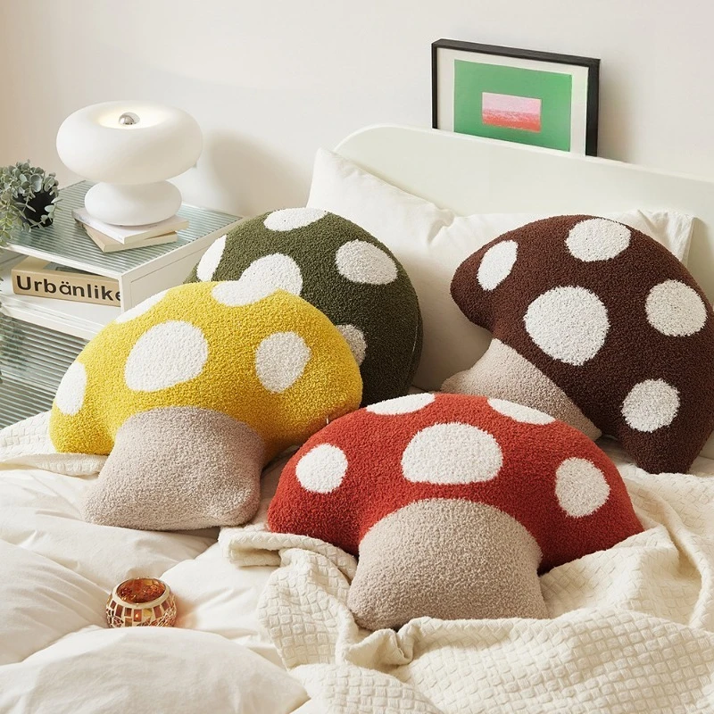 Alien Plush Pillow Colorful Mushroom Sofa Pillow Invisible Zipper Thick Not Deform Removable Washable Living Room Decoration