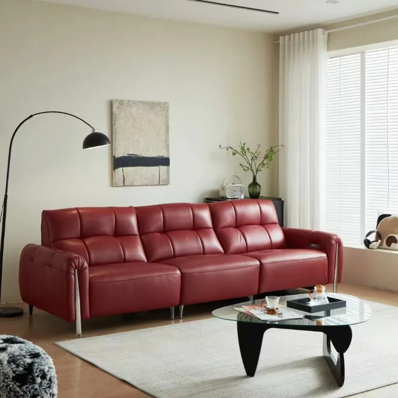 Italian Modern Home Theater Recliner Fully Electric Solid Genuine Leather Massage Foldable Wood Frame Cinema Furniture