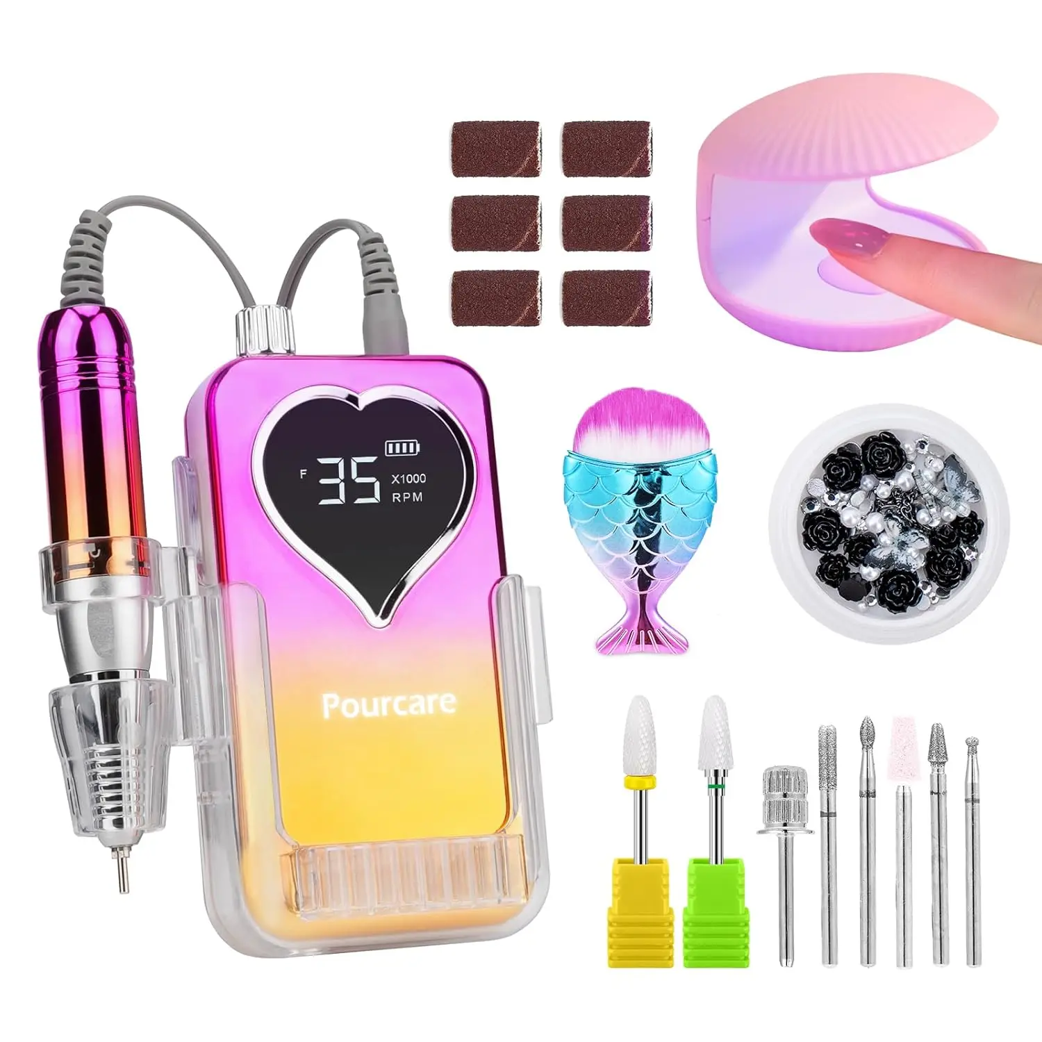 

Gold Electric Nail Drill 35000RPM with UV Lamp & Nail Diamonds, Rechargeable Manicure Pedicure Kit