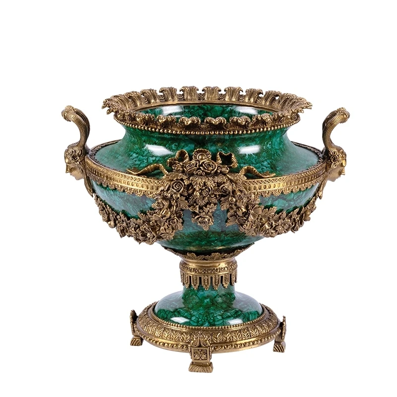 ديكور داخلي جرة زنجبيل سيراميك ضخمة مع طاولة خزان بغطاء، مزهرية مركزية وعاء أخضر عتيق ومزهرية