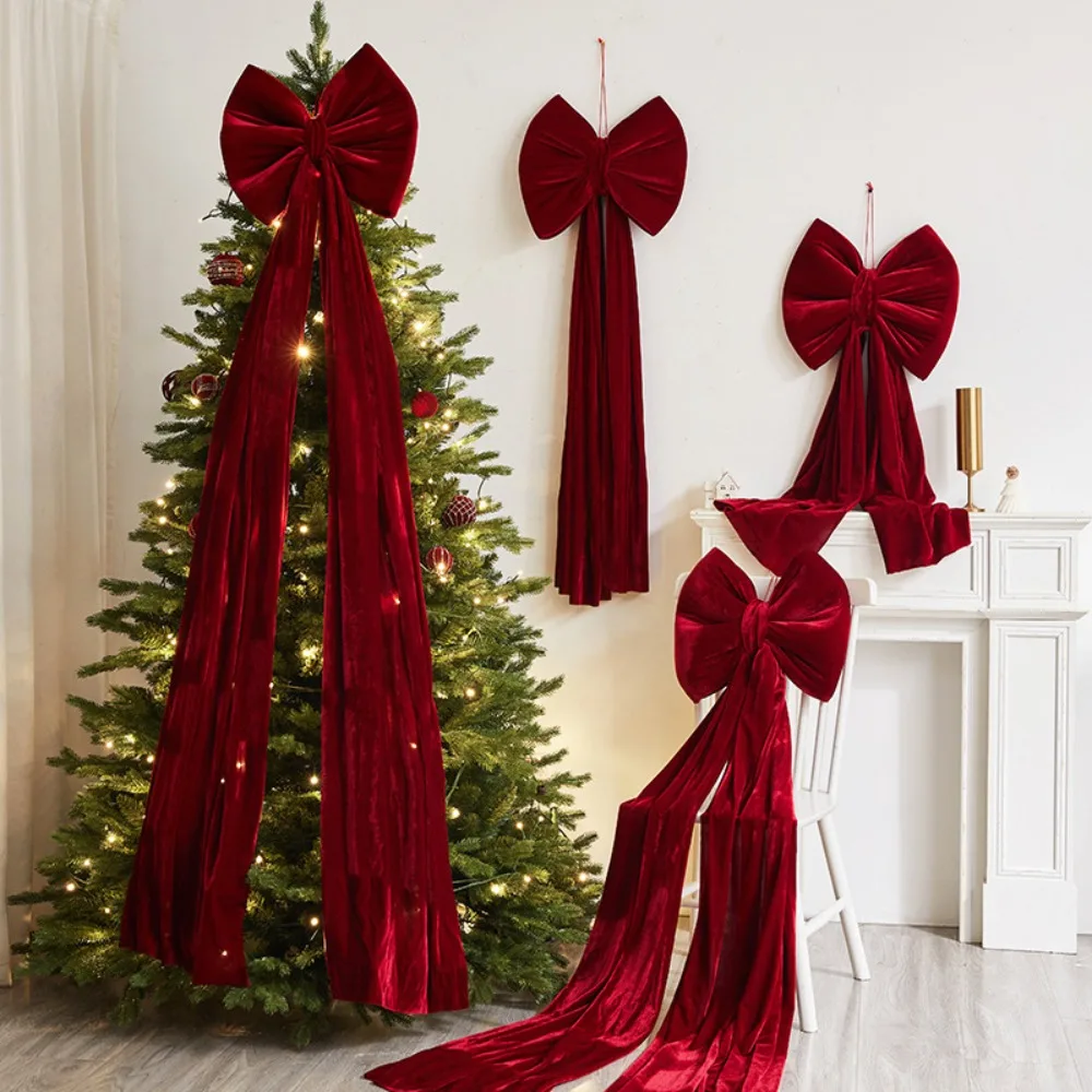 

200cm Large Christmas Bow Pendant Red Velvet Xmas Tree Bowknot Pendant Ornaments for Home Decor New Year Party Gifts Decoration