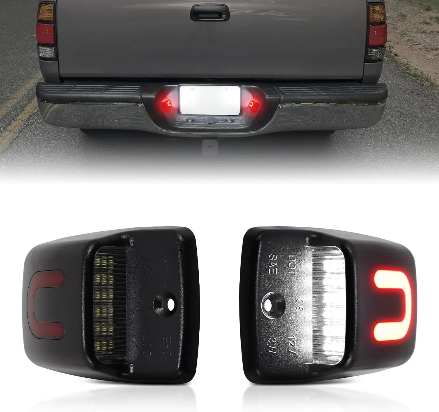 Conjunto de lámpara de etiqueta de luz de matrícula LED para Toyota Tacoma 2005-2015, para Tundra 2000-2013, con tubo de neón OLED rojo en forma de U Acc