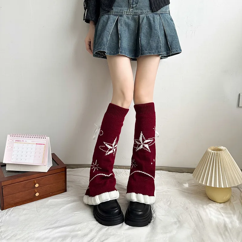 Ribbon-tied Sock Cover Lace Horn Hosiery Christmas Lolita Millennium Spice Girl Pile Strap Bow Knit Socks Leg Warmer Sock Cover