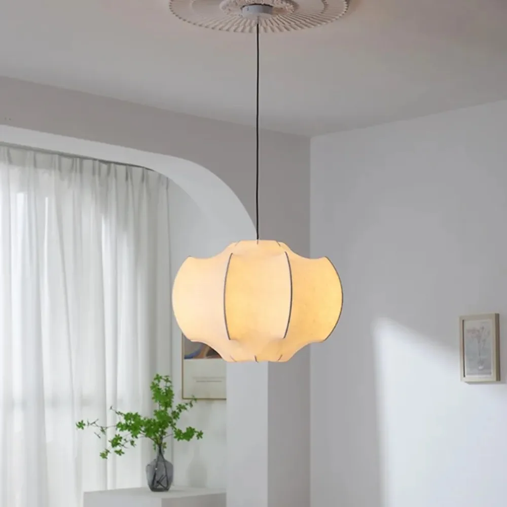 

Silk Pendant Light Modern Chandelier Living Room Ceiling Hanging Light Japandi Pendant Lighting Fixtures for Dining Room Bedroom