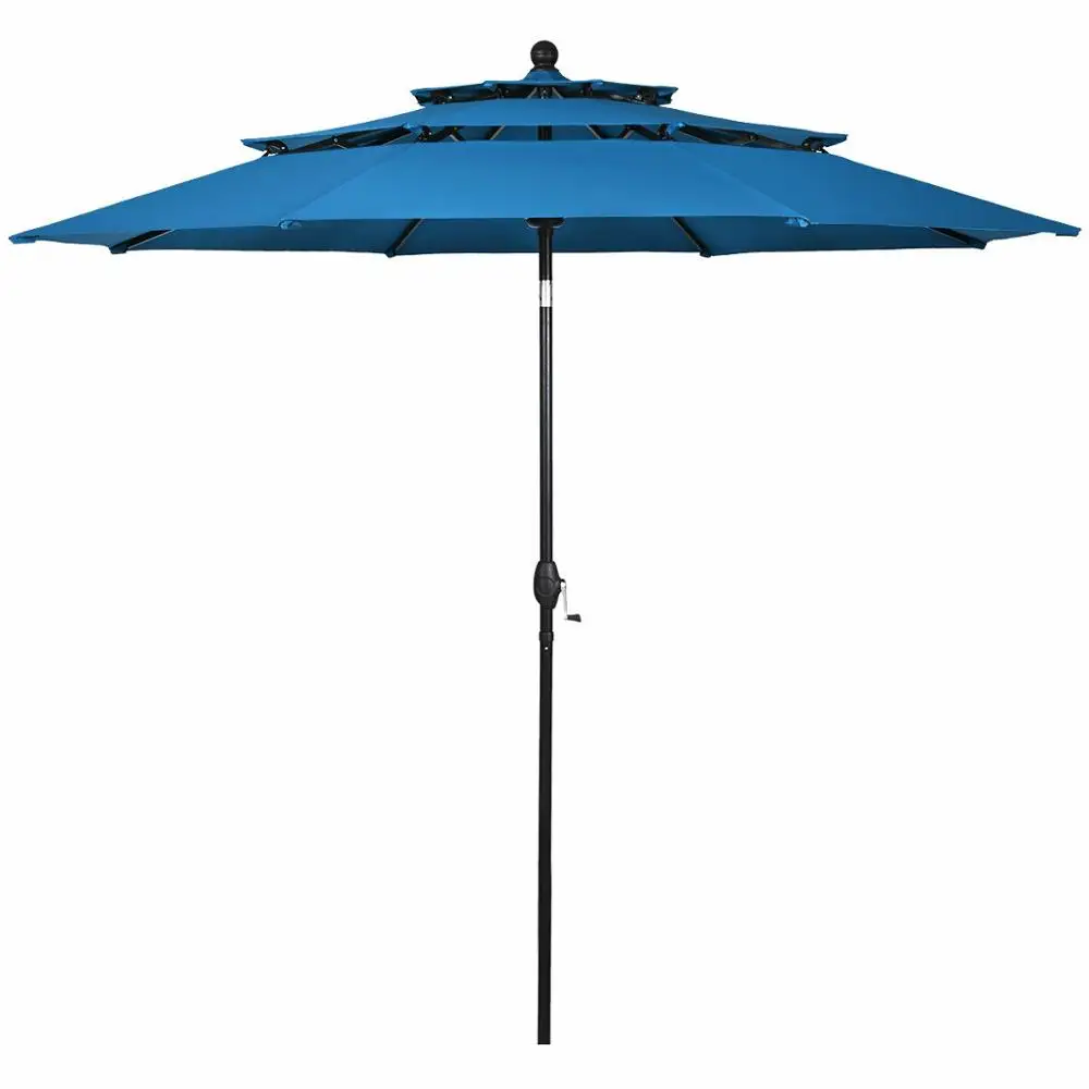 

10ft 3 Tier Patio Market Umbrella Aluminum Sunshade Shelter Double Vented