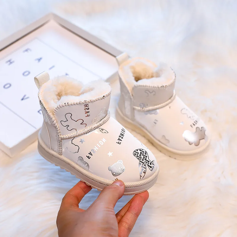 Children Shoes Luxury Designer Girls Boy Fashion Waterproof Upper Snow Boots Brand Baby Thick Plush Ankel High Warm Winter Boots view 3