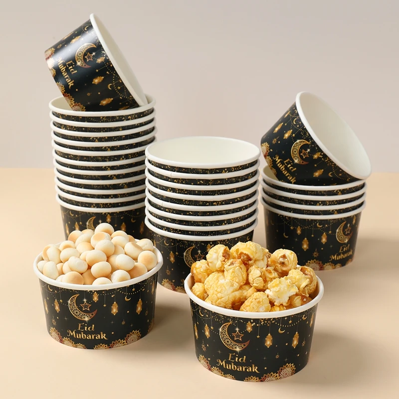 EID Mubarak Decoration Paper Bowl Ramadan Decor 2025 for Home Paper Bowl Ramadan Kareem Islamic Muslim Party Eid Al Adha Gifts