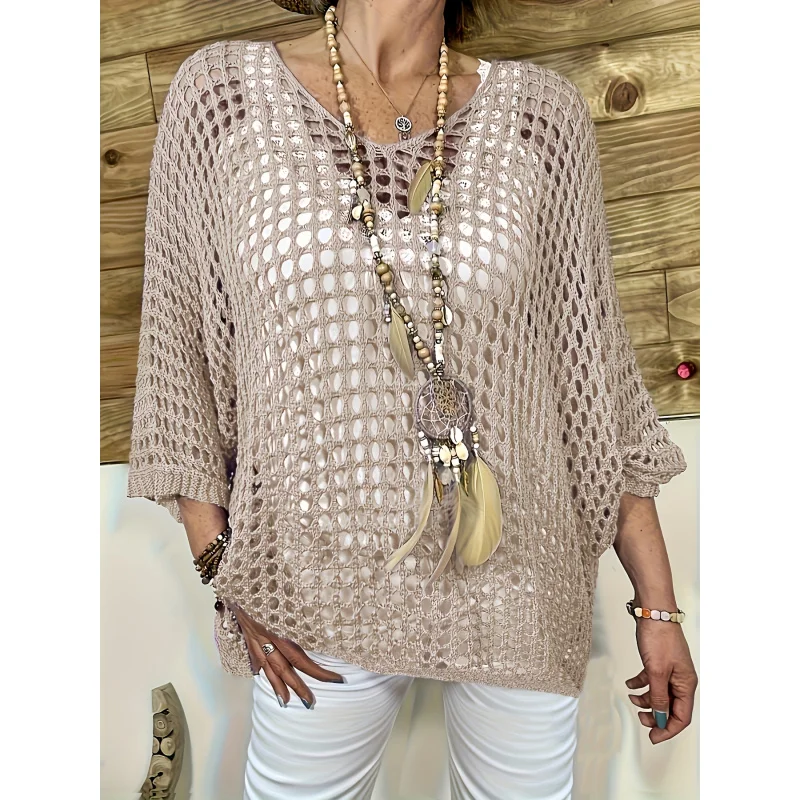 

Модный повседневный вязаный кардиган с ажурным узором для тропического отдыха