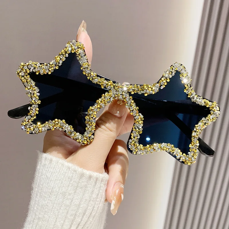 

Newly Designed Five-Pointed Star Diamond Frameless Sunglasses Women's Fashion Sunglasses Exaggerated Party Glasses