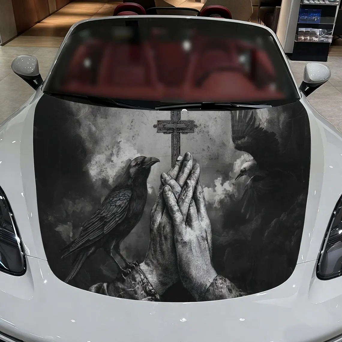 

Cross Prayer Pattern car hood stickers, waterproof self-adhesive, scratch resistant, easy to stick, durable car PVC stickers, ca