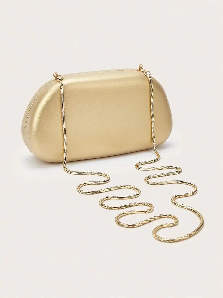 

Elegant Metallic Mini Box Clutch Bag With Chain Strap For Evening Party Wedding