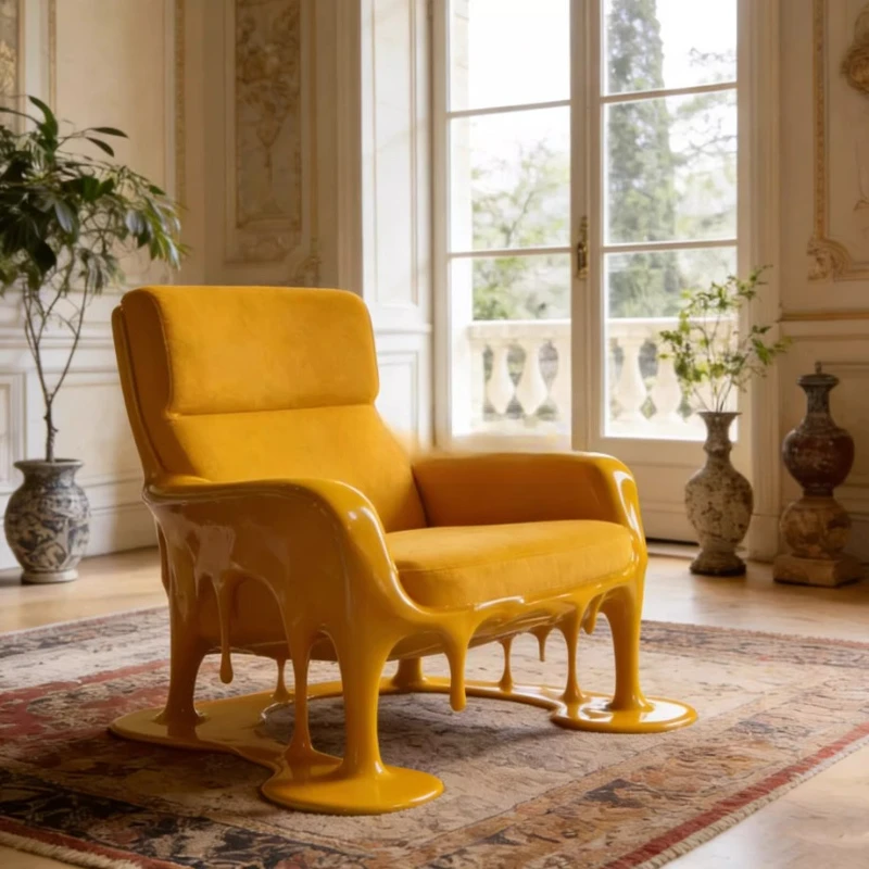 

Designer pink creative water drop single chair Internet celebrity clock in photo chair villa living room art leisure chair