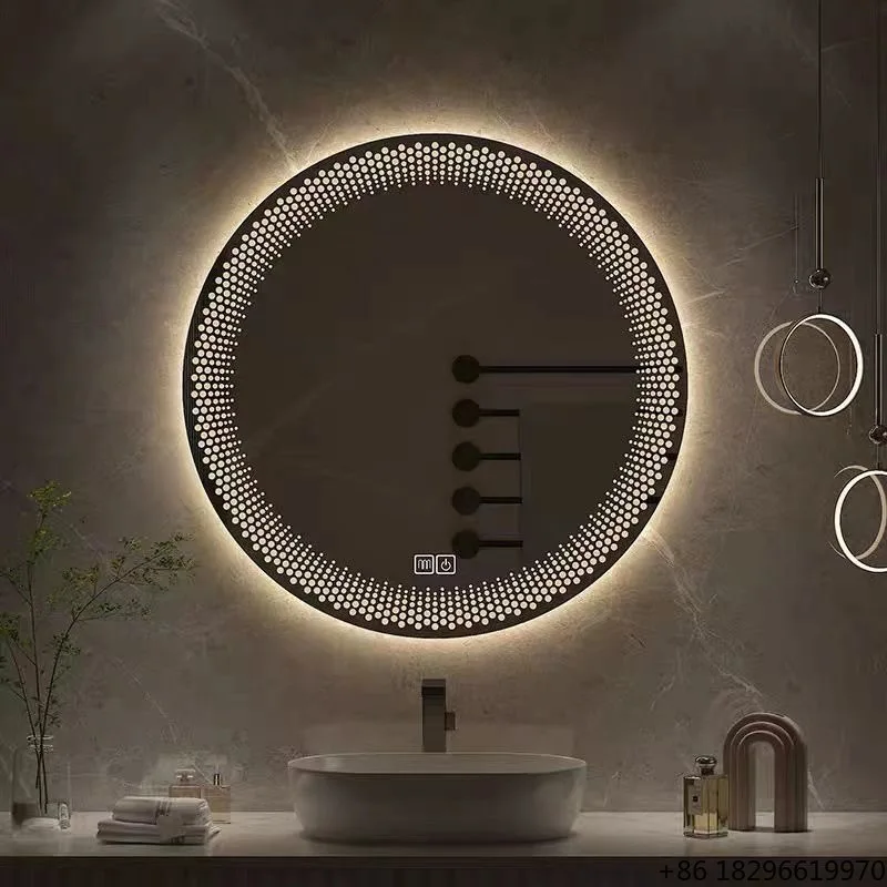 Modern Round LED Bathroom Mirror Smart Touch Switch Anti-Fog Vanity Mirror For Home Hotel Salon Bathroom Decor