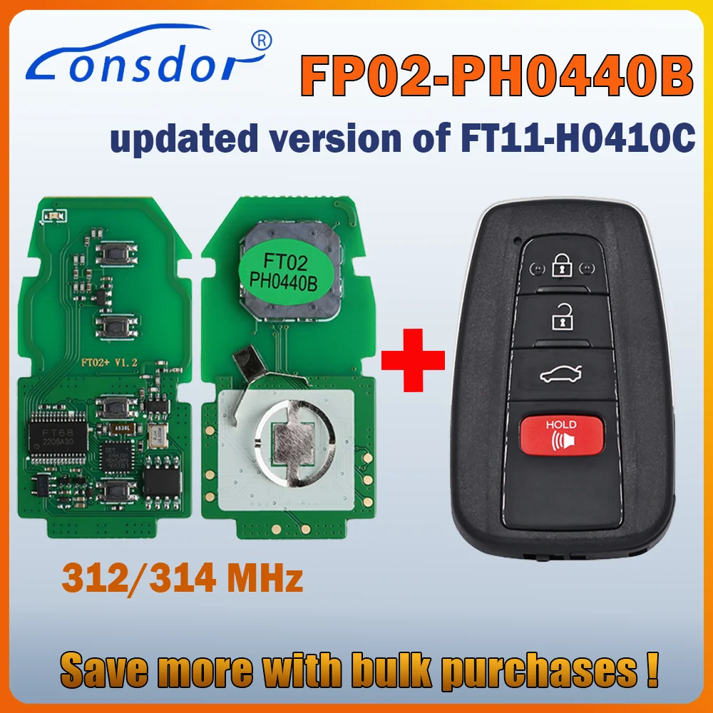 

312/314MHz 8A Chip 4 pcs Lonsdor FT02-PH0440B Update Version of FT11-H0410C For Toyota RAV4 Avalon Smart Key