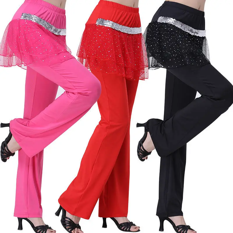 

New women's square dancing pants for spring red color Latin dance trumpet pants Milk silk comfortable fabric pants Modern Dance