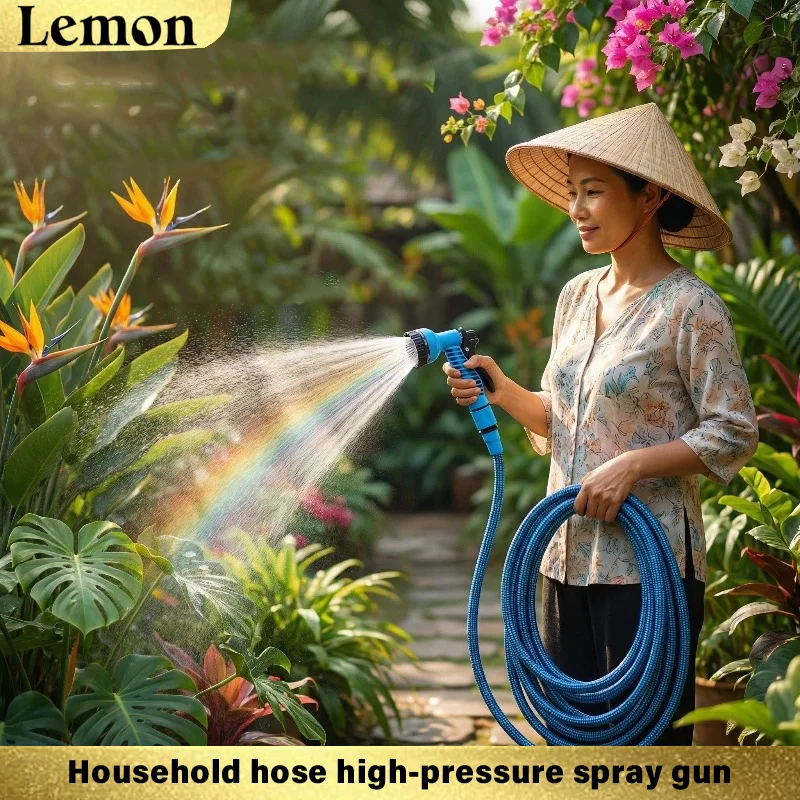 New household floor cleaning and vegetable watering gun with extended water hose and high-pressure spray gun