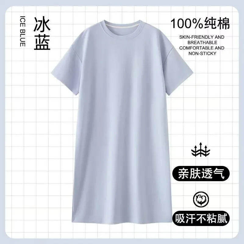 Women's 100% Cotton Nightgown Loose Short Sleeve Casual Sleep Dress for Summer