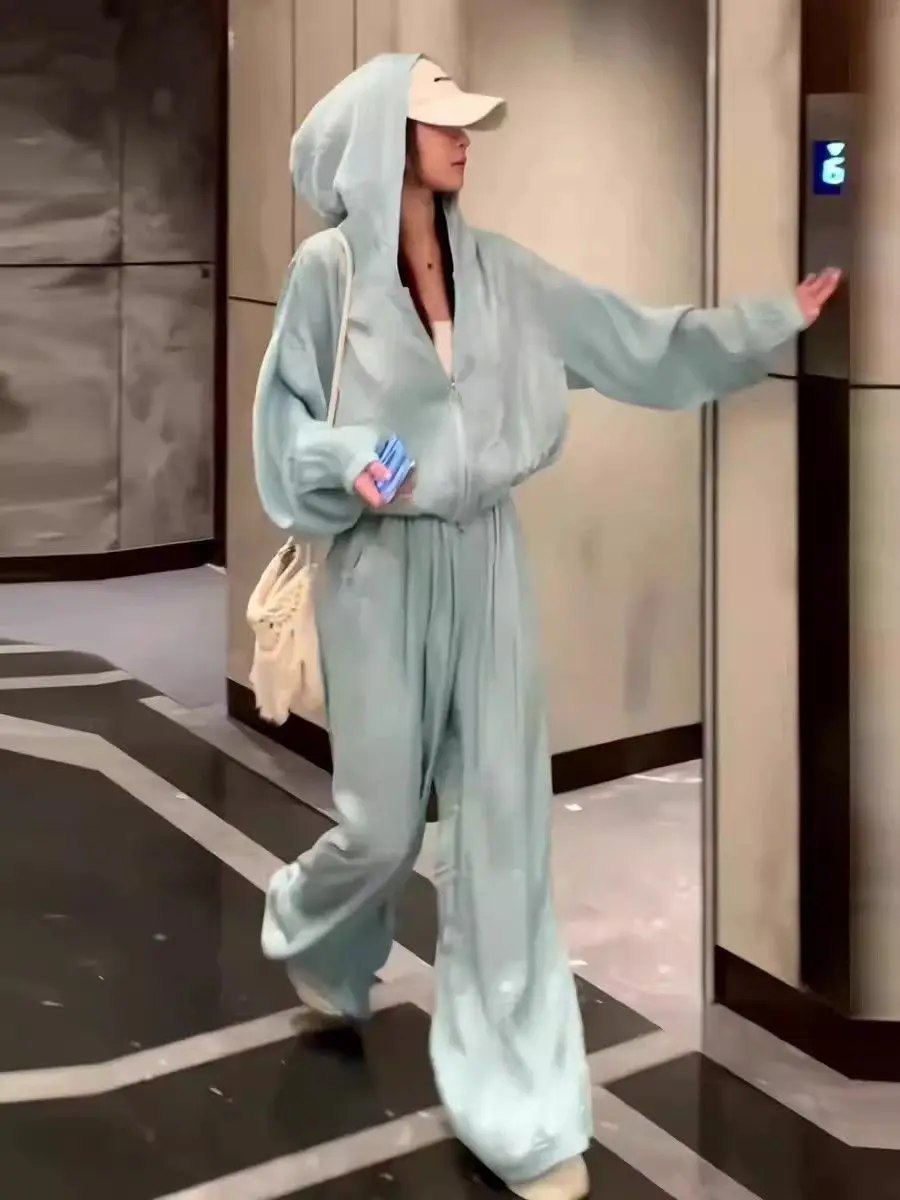 

plus Size Women's Sportswear Set High Waist Loose Fit Long Pants Two Piece Suite Breathable Comfortable Spring Autumn Wear