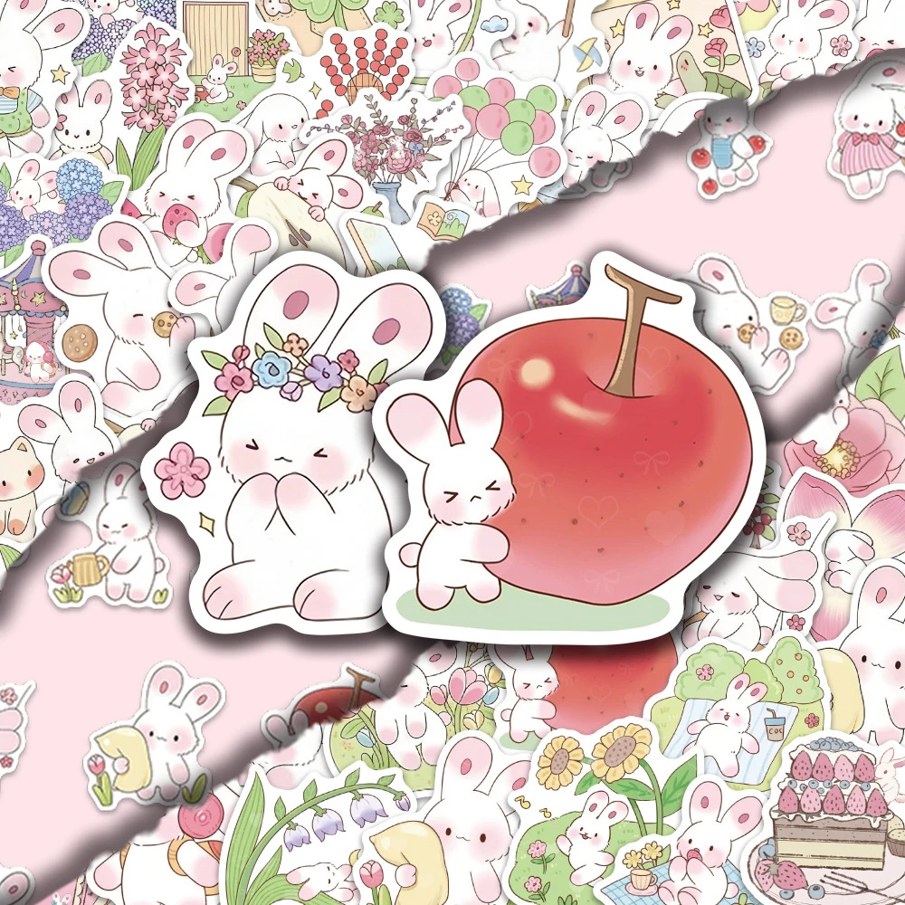 60PCS Cute Spring Rabbit Cartoon Graffiti Stickers Exquisite DIY Toys for Phone Bottle Travel Bag Aesthetic Decals Creative Gift