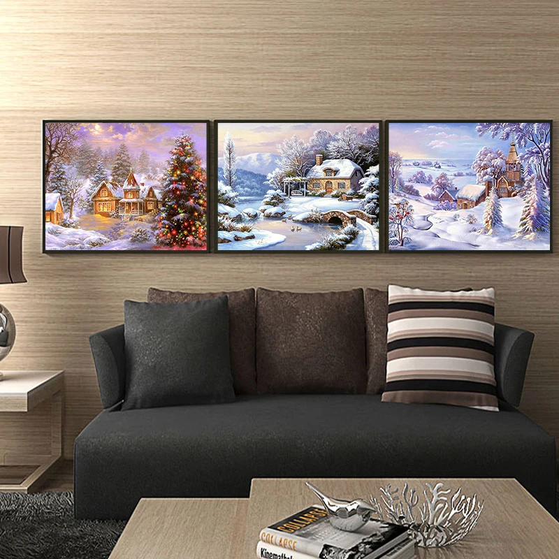 DIY 5D Diamond Painting Villa Winter Landscape Full Diamond Resin Mosaic Landscape Diamond Embroidery Handicraft Home Decor Gift