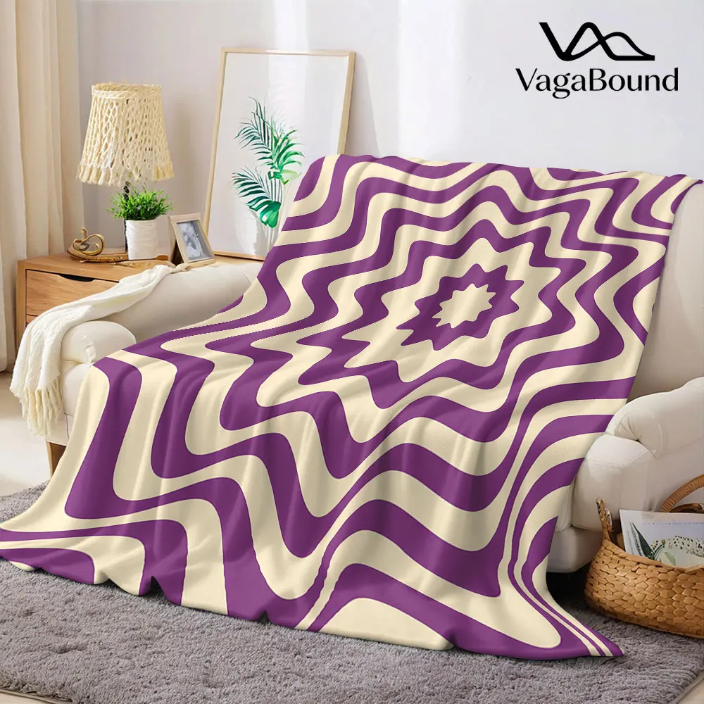 Purple Wavy Star Concentric Flannel Blanket Warm Soft Halloween Christmas Decorative Couch Warm Cozy All-Season Gift