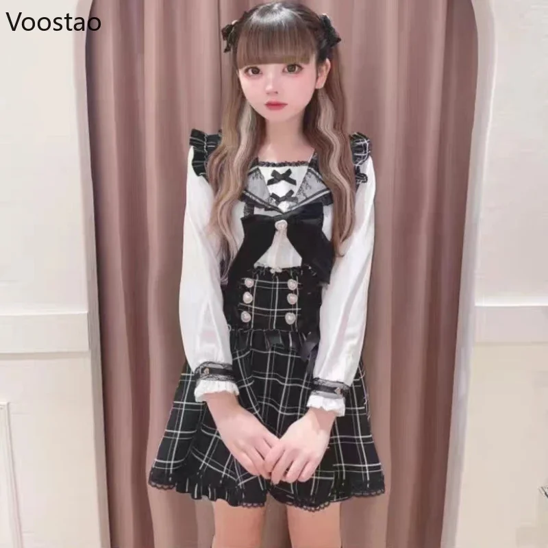 Japanische süße Lolita Spitze Bogen kurzen Strap srock weiche Mädchen Gothic Plaid Bandage Party Miniröcke y2k lässige A-Linie Röcke