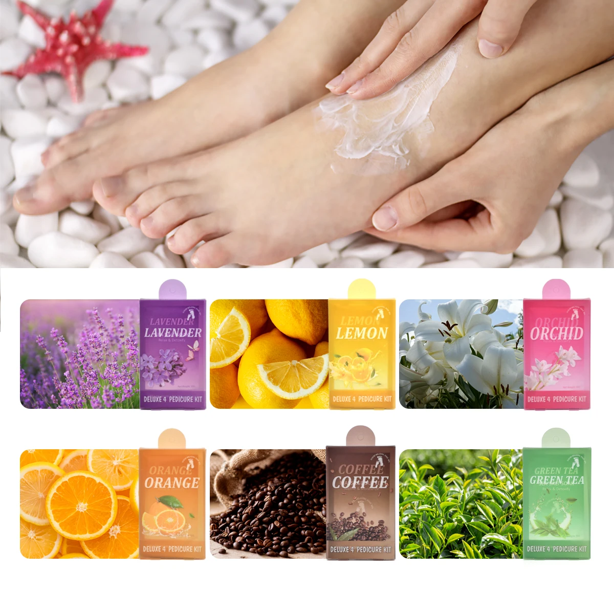 10 Sets 4 Step Foot Peeling Skin Care Jelly Pedicure Kit Foot Scrub Soak Herbal Spa Pedicur Products Pedicure Kit in Box 4 in 1