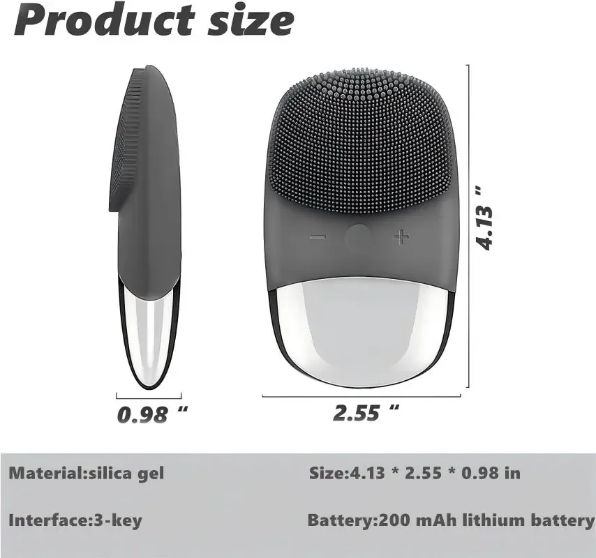 Escova elétrica de limpeza facial de silicone 3 em 1, à prova d'água, massageador para limpeza, remoção de cravos, esfoliante