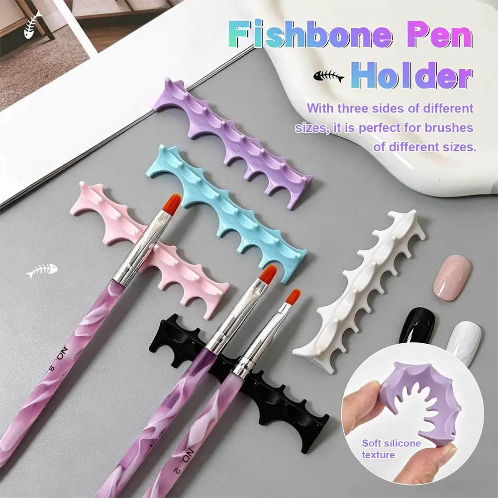 Nail Brush Holder Silicone Fishbone Pen Holder Brush Rack Shelf Nail Brush Display Storage Rack Makeup Painting Pen Organizer