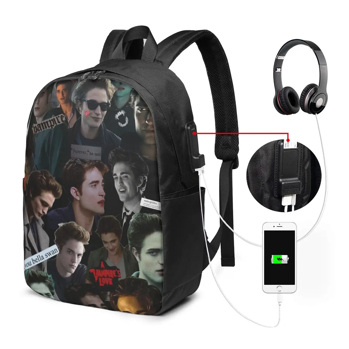 Edward Cullen Twilight Backpack Travel Notebook Bag Computer College Student School Bag Laptop Shoulder Bags for Men Women