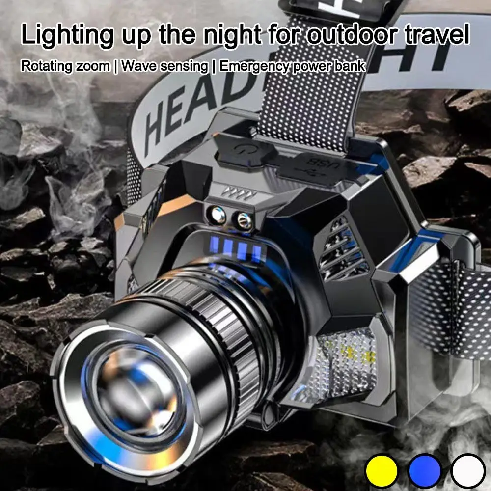

Portable High-powered LED Headlamp Waterproof Zoomable Strong Flashlight Head-mounted Frog Light