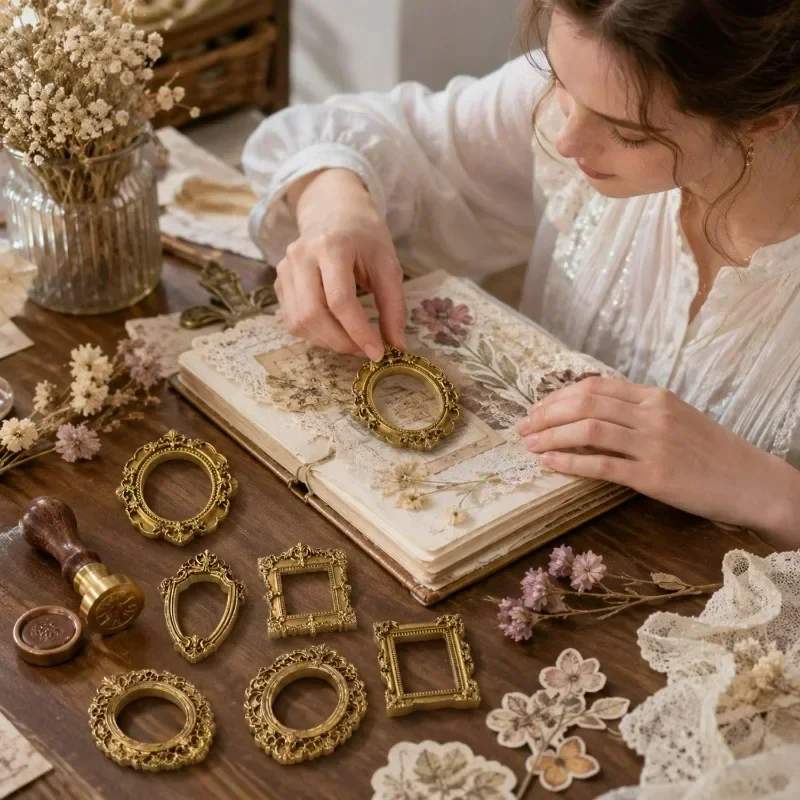 Mini Vintage-Rahmen Antike Harz-Bilderrahmen-Ornamente Kleine Goldene Bilderrahmen DIY Wanddekoration Schmuck-Präsentationszubehör – Detail 5
