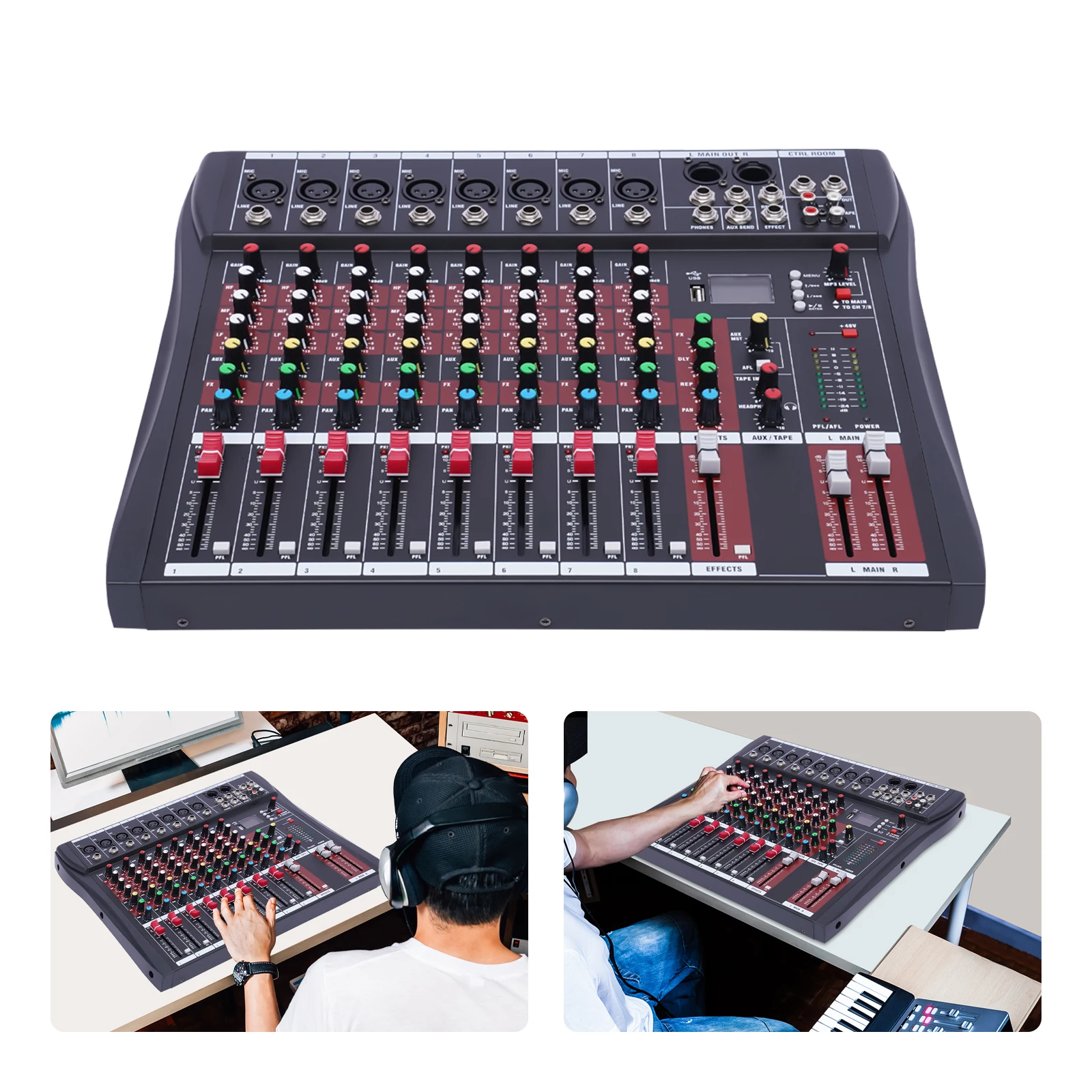 8Channel Bluetooth Audio Mixer DJ Sound Controller USB Input Studio Mixer for Professional & Beginner Music Production