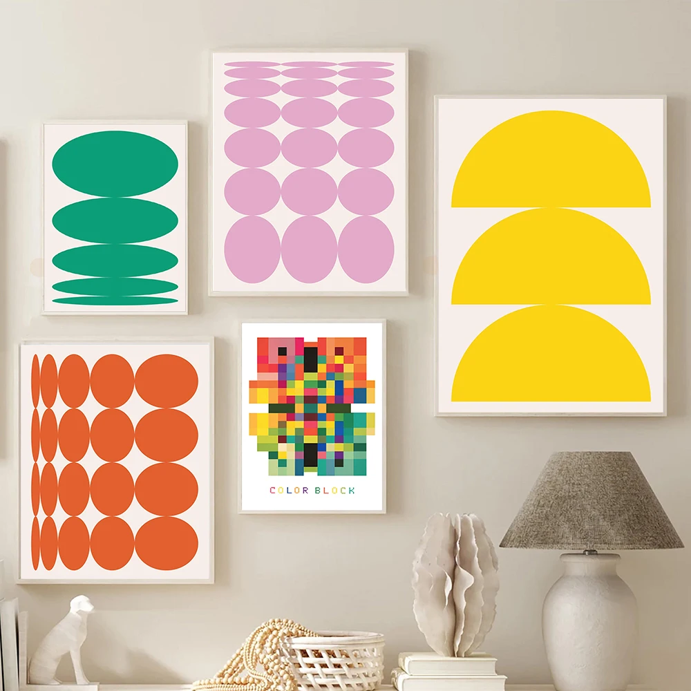 

Color Block Lines Modern Minimalist Wall Art Whimsy Posters Prints Sunny Canvas Painting Abstract Pictures Living Room Decor