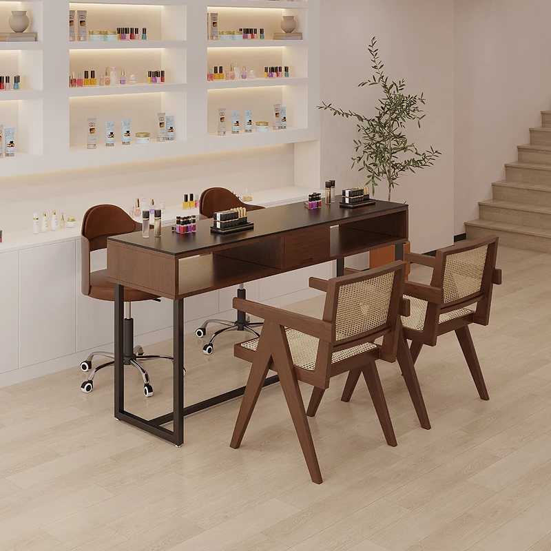 

Retro Designer Manicure Table Aesthetic Simple Cleaning Organizer Art Nail Desk Makeup Nordic Tavolo Unghie Salon Furniture