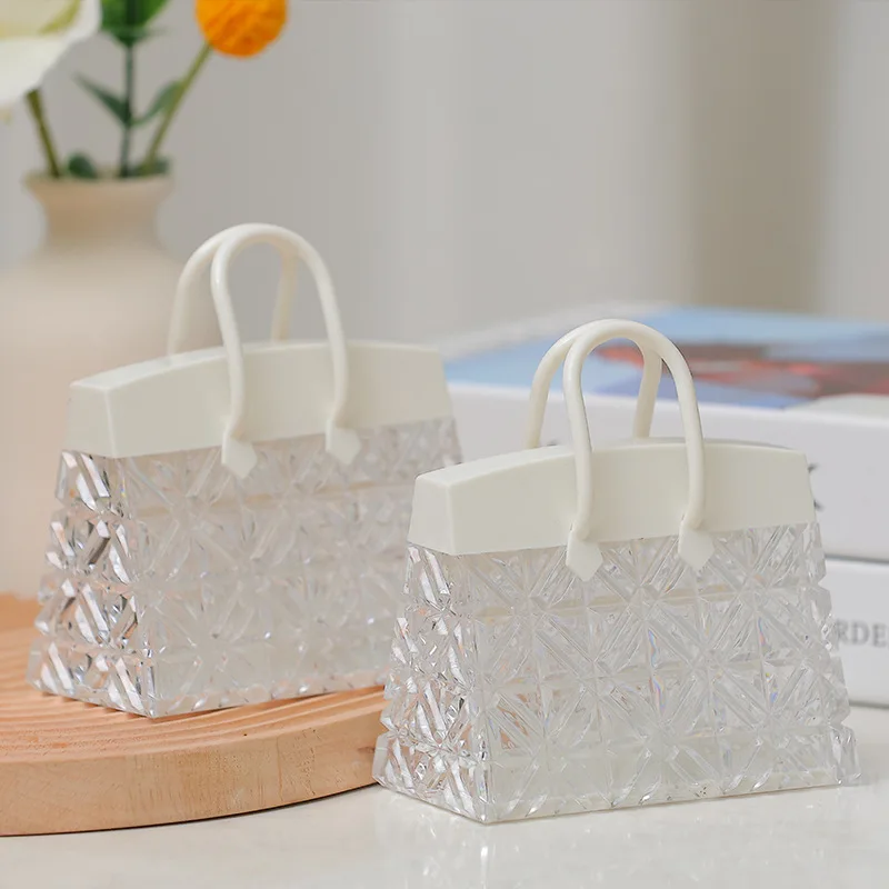 PS Transparent Handbag Night Light Battery Powered Creative Ambient Lamp Crystal Diamond Lattice Bedroom Decorative Ornaments