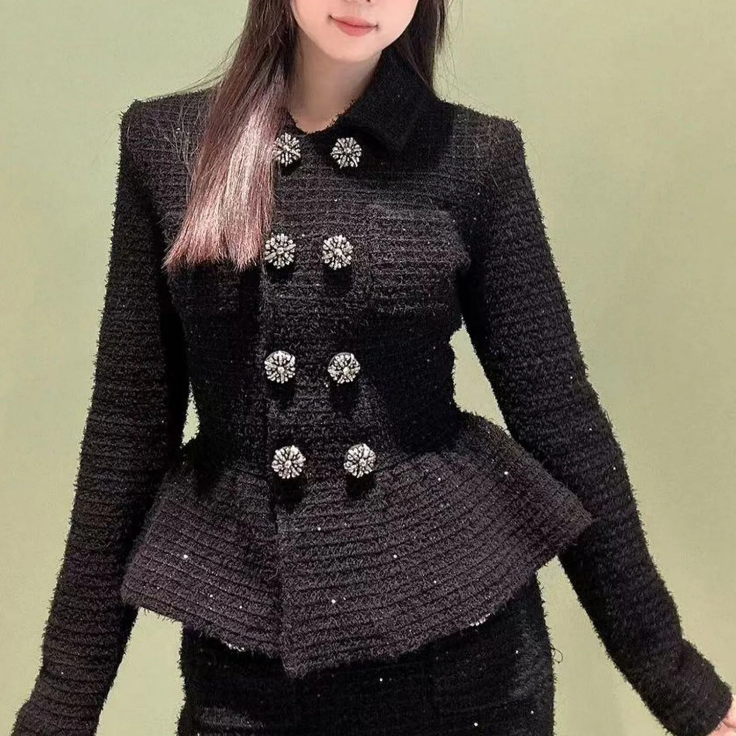 Cárdigan de punto largo ajustado para mujer, abrigo con botones de doble fila, Bla Ele Sle SP Home, otoño 2024, prendas de vestir exteriores Faion