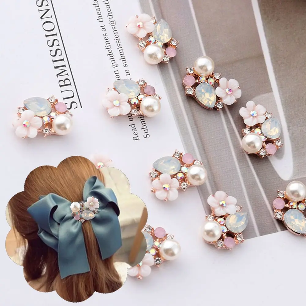 10PCS Plating Sewing Accessories Clothing Decoration Flatback Garment Buckle Flower Buttons Pearl Hairpin Rhinestone Button