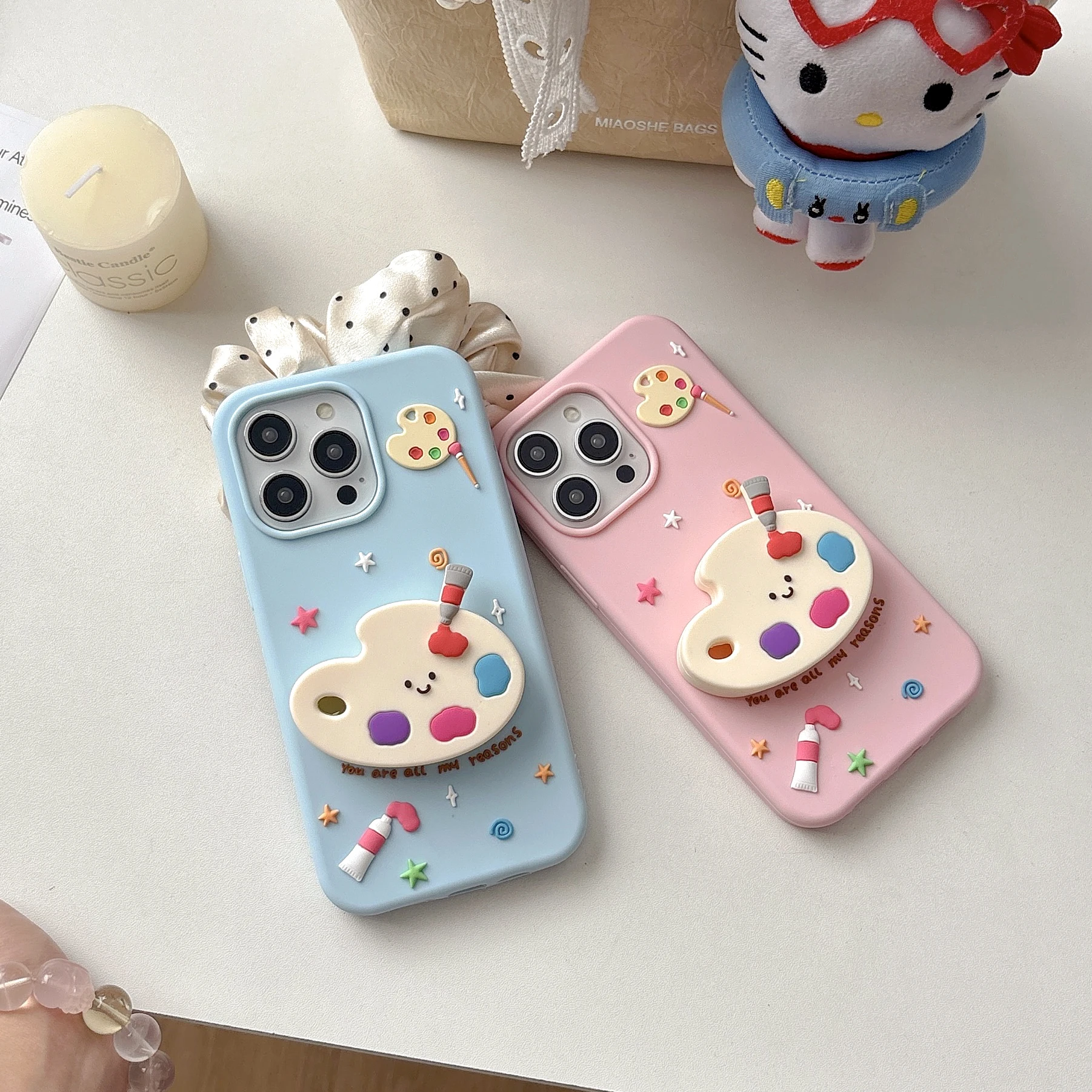 

3D Color Palette Stand Case - Soft Silicone Cover with Pop-out Kickstand for iPhone 12/13/14/15/16 Pro Max Phone Protective Skin