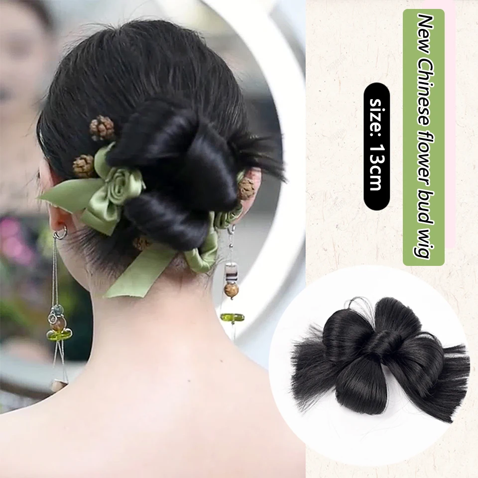 Baru Wig tas Wig antik Hanfu kepala kuncup bunga artefak rambut kepala bakso Cina cincin rambut Sanggul rambut pengantin