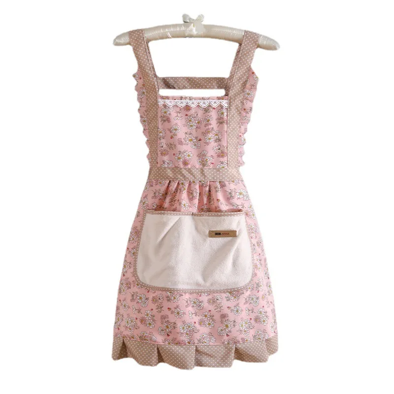 Korean version of kitchen household western-style net red breathable cooking apron lovely women floral thin adult work