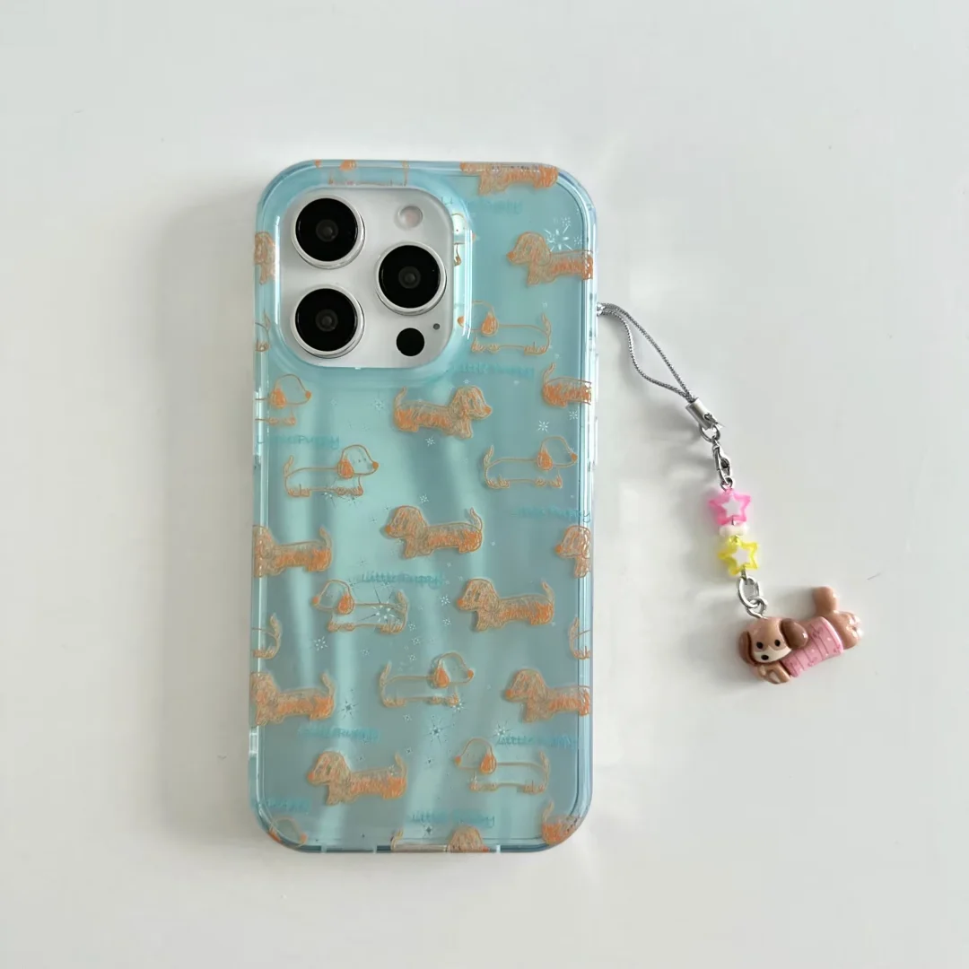 Корейский силиконовый мягкий чехол для телефона с милой таксой и вихревым узором для iPhone 16 Pro Max 15 14 13 Pro Max, защитный чехол с забавным животным ﻿ ﻿